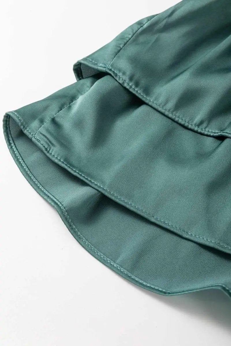 Mist Green Tiered Ruffled Puff Sleeve Loose Fit Mini Dress - Love Salve